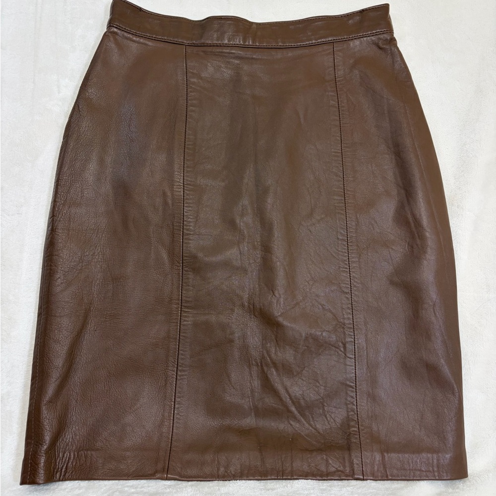 Vintage Brown Leather Pencil‎ Skirt